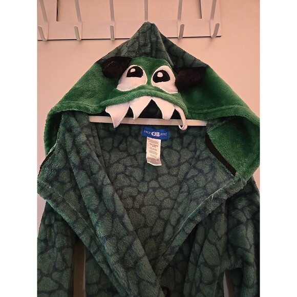 Dinosaur Monster Children's Kid Boy Hooded Towel Bathrobe Cotton M 8-10 Green - Picture 2 of 11